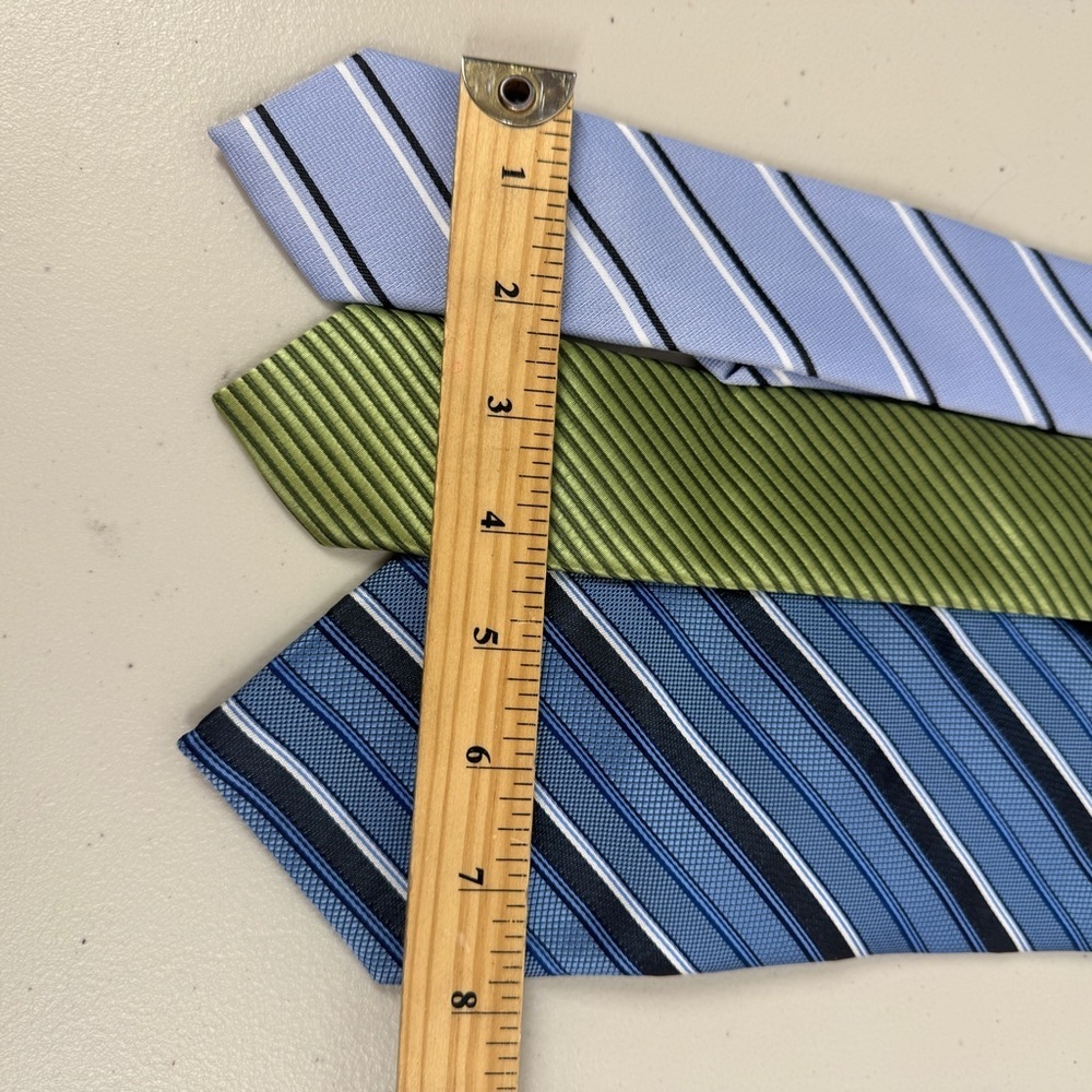 Amedeo Italian Silk Tie Bundle Blue Green Striped Designer Neckties Lot 3 - Picture 8 of 10